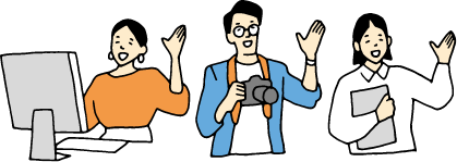 パソコンを操作する人・カメラマン・提案する人のイラスト